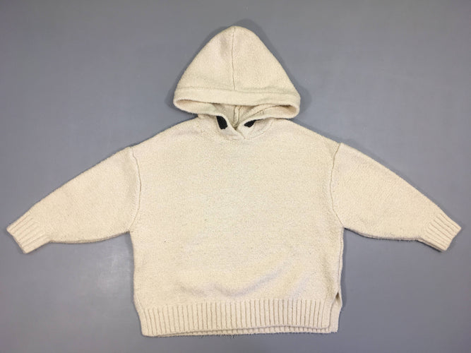 Pull à capuche écru manches 3/4, moins cher chez Petit Kiwi
