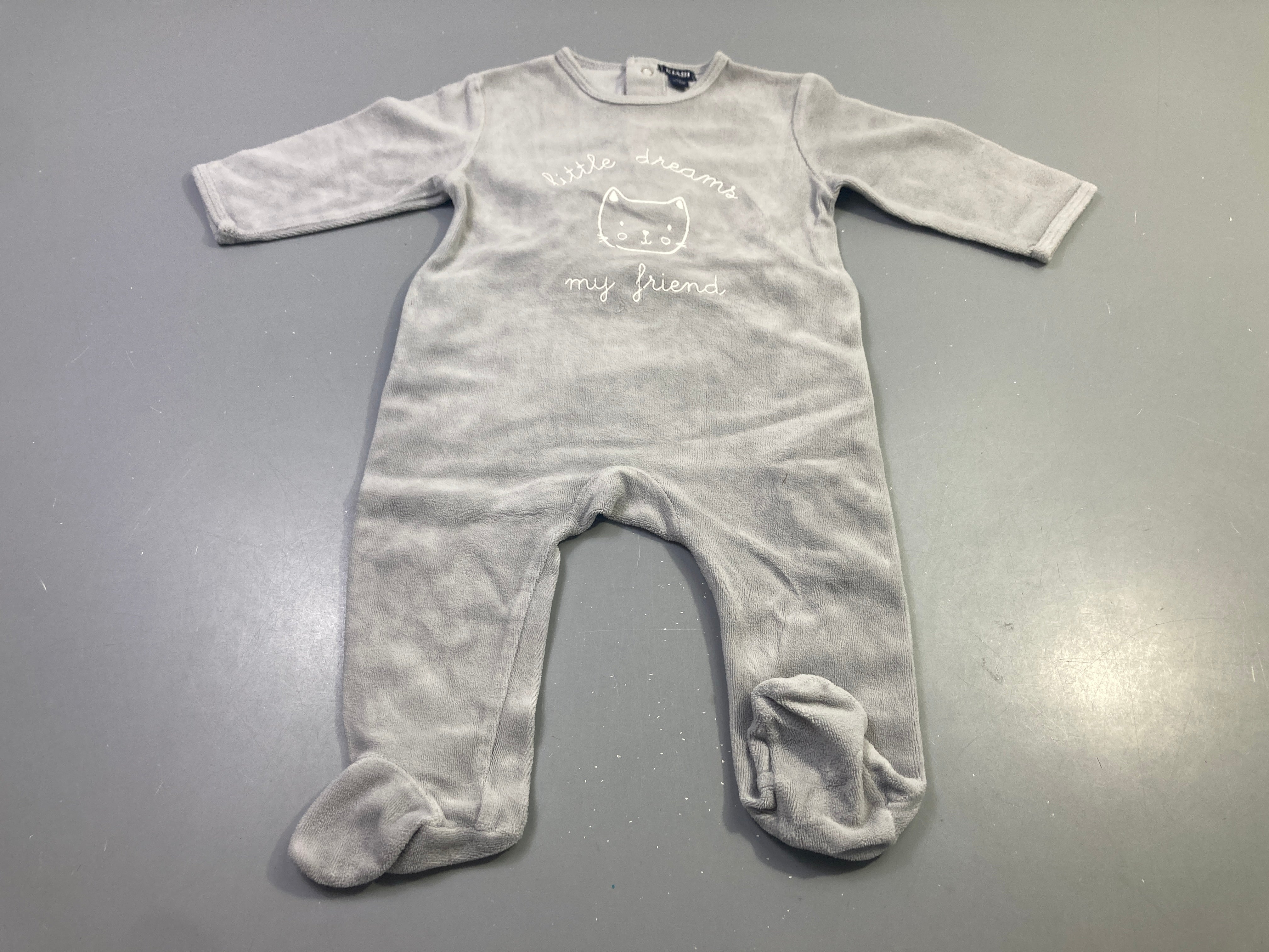 Pyjama velours gris chat inscription