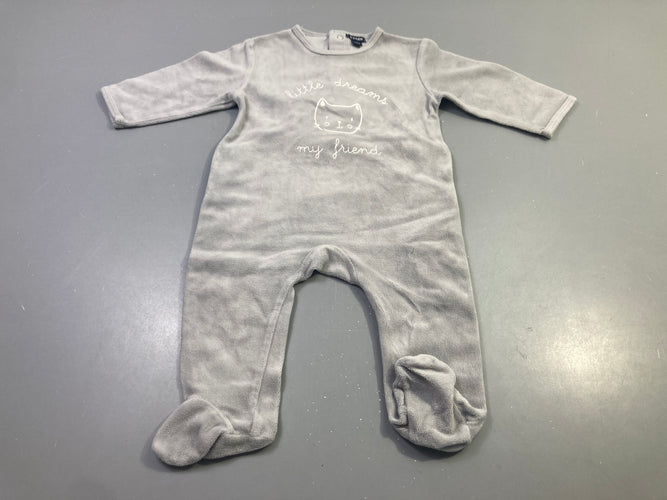 Pyjama velours gris chat inscription, moins cher chez Petit Kiwi