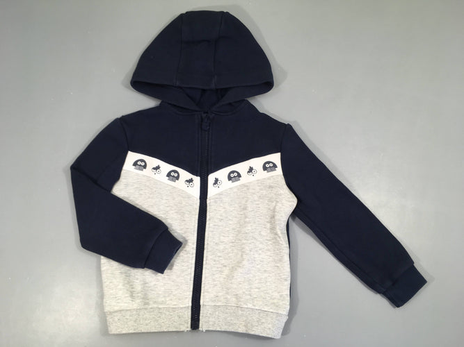 Sweat zippéà capuche gris chiné/bleu marine, légèrement bouloché, moins cher chez Petit Kiwi