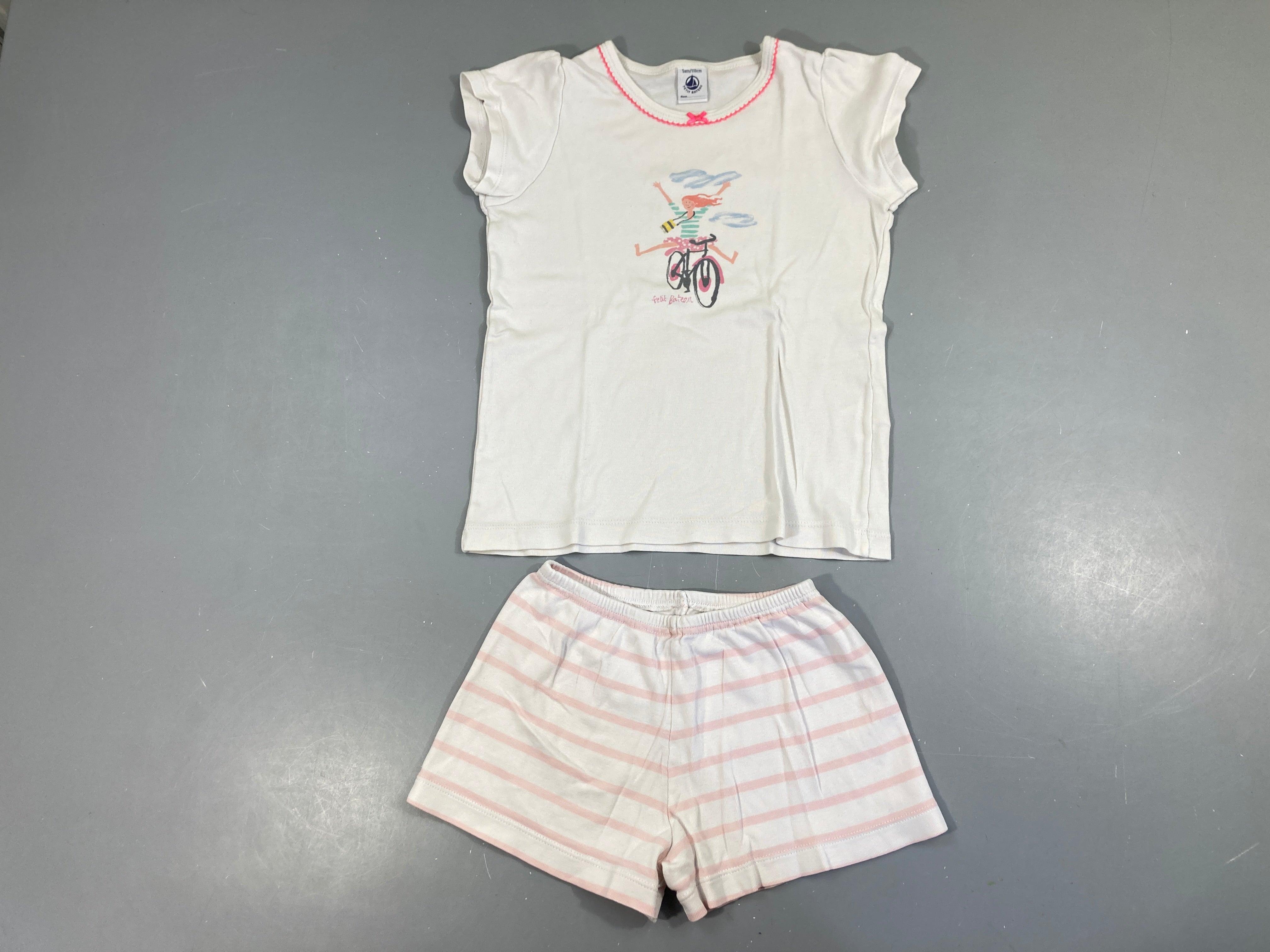 Pyjashort 2pcs jersey blanc blanc fille vélo rayé rose