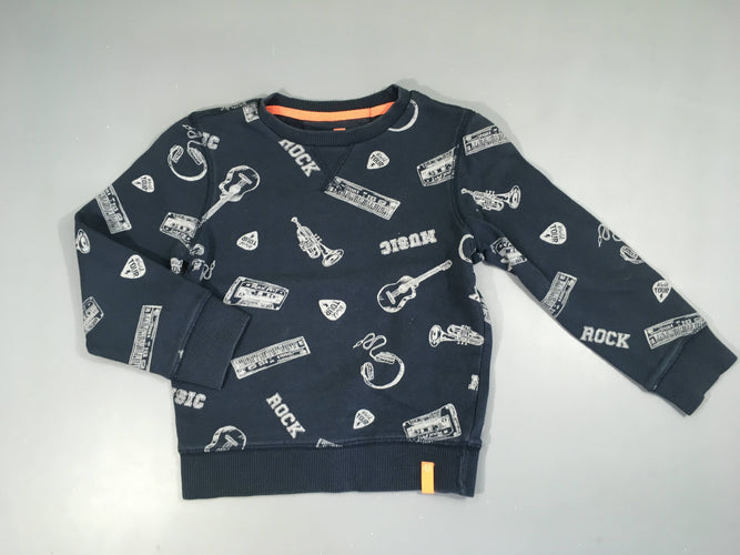 Sweat bleu marine instruments, légèrement décoloré, moins cher chez Petit Kiwi
