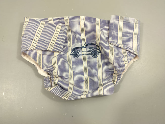 Culotte maillot couche ligné bleu, blanc. Voiture bleue, moins cher chez Petit Kiwi