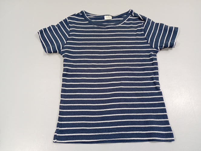 T-shirt m.c bleu marine rayé blanc texturé, moins cher chez Petit Kiwi