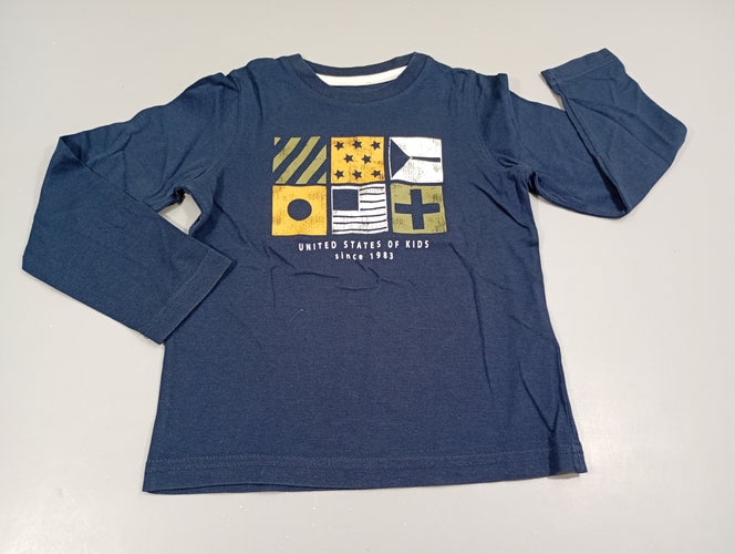 T-shirt m.l bleu marine carrés dessins "united states of kids since 1983", moins cher chez Petit Kiwi