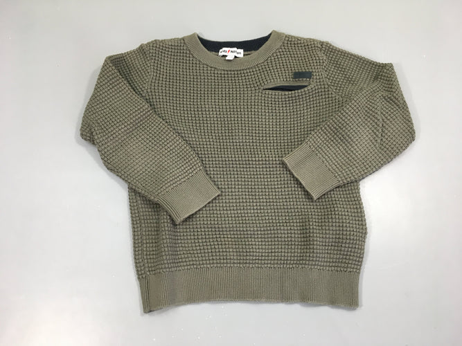 Pull kaki texturé poche, moins cher chez Petit Kiwi