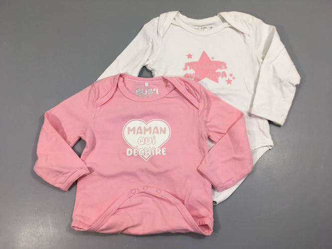 Bodies m.l, lot de 2 rose/blanc, moins cher chez Petit Kiwi