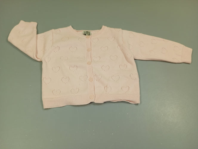 Gilet rose pâle  coeurs Bonton, moins cher chez Petit Kiwi