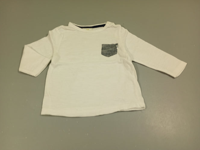 T-shirt m.l  blanc flammé, petite poche bleu marine rayé blanc, moins cher chez Petit Kiwi