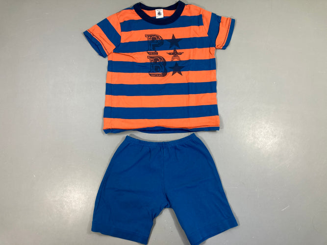 Pyjashort 2pcs jersey rayé orange-bleu légèrement bouloché, moins cher chez Petit Kiwi