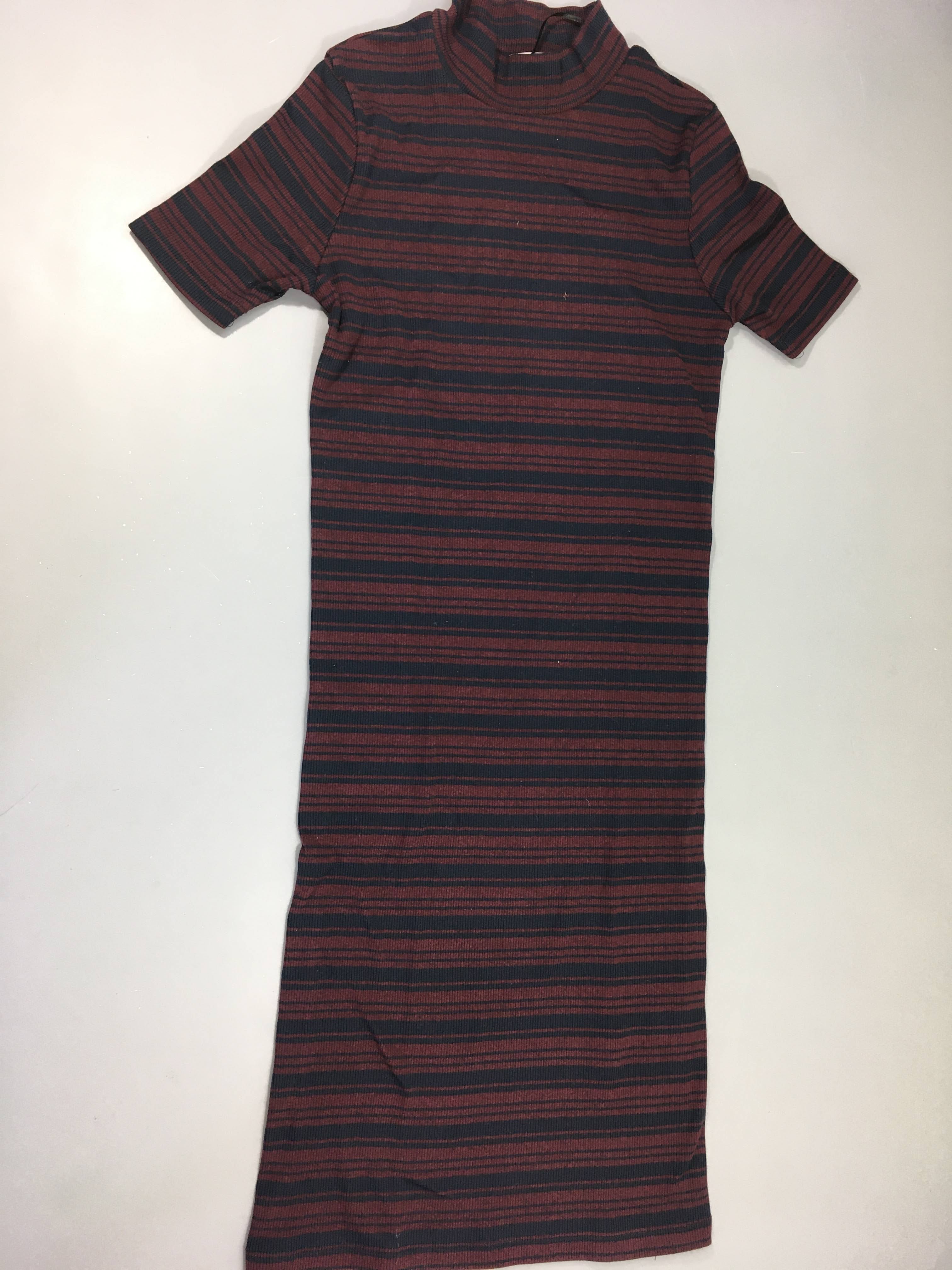 Robe m.c mailles rayé bleu marine/bordeaux