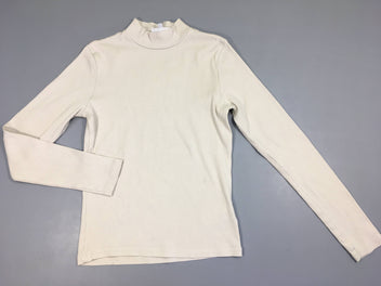 T-shirt m.l blanc col montant côtelé, tache à l'avant