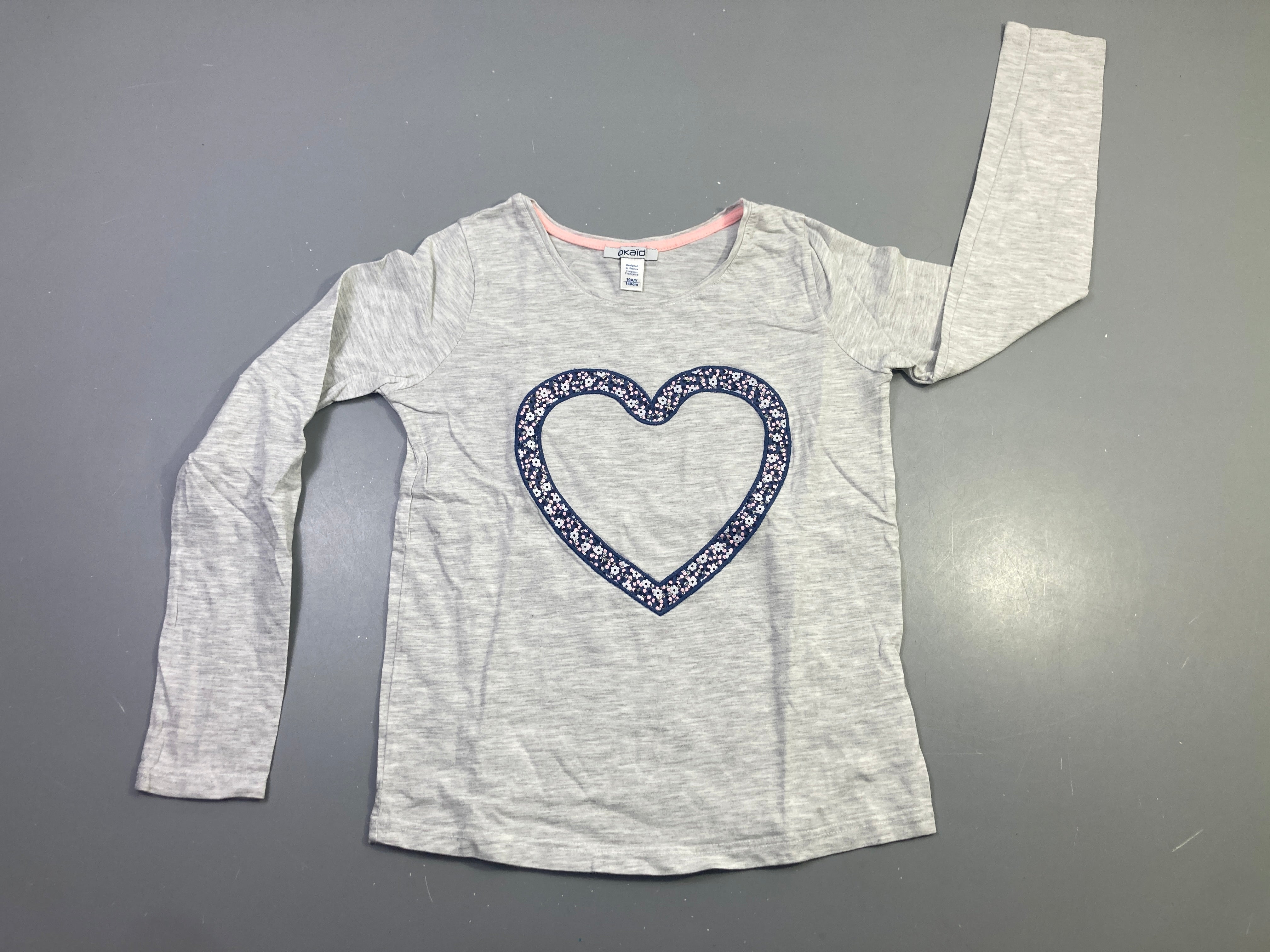 T-shirt m.l bleu marine côtes col volanté pailleté