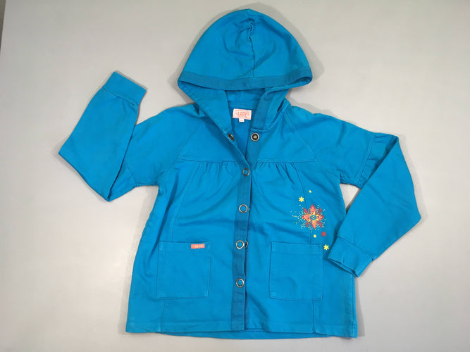 Gilet pressions turquoise à capuche fleur, moins cher chez Petit Kiwi