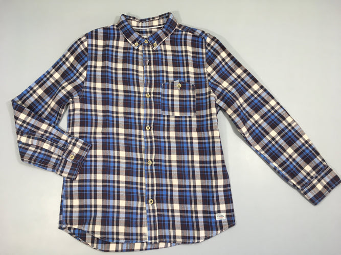 Chemise m.l flanelle carreaux bleu/blanc/brun, moins cher chez Petit Kiwi