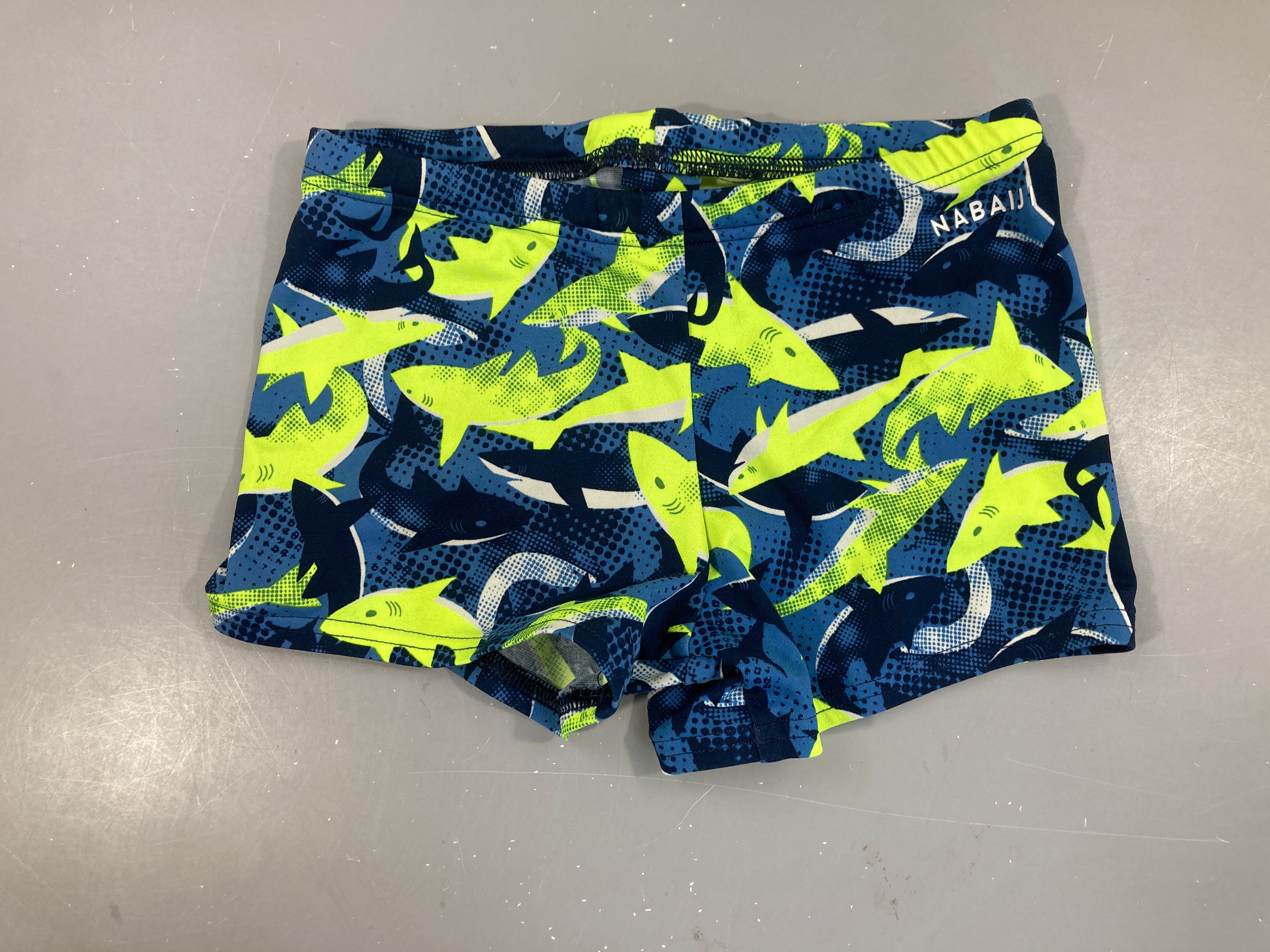 Maillot Boxer bleu requins jaune fluo