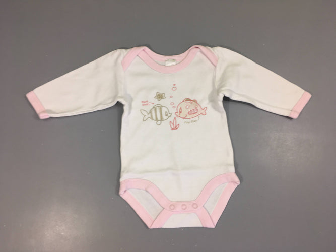 Body m.l blanc poissons roses, moins cher chez Petit Kiwi