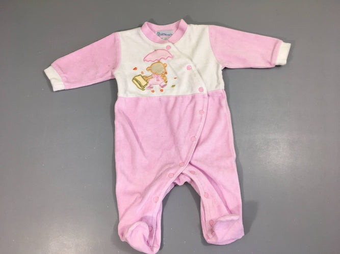 Pyjama velours blanc-rose souris, moins cher chez Petit Kiwi