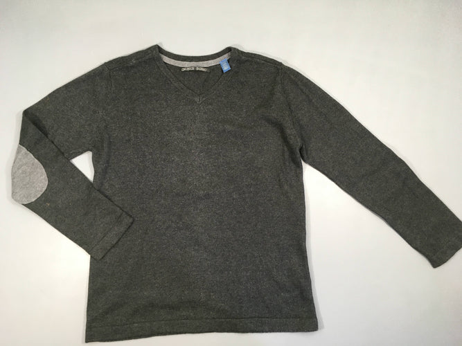 Pull gris foncé chiné, coudes à rafraichir, 10% laine, moins cher chez Petit Kiwi