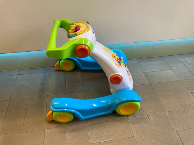 Trotteur musical plastique blanc/bleu tortue/lapin, moins cher chez Petit Kiwi