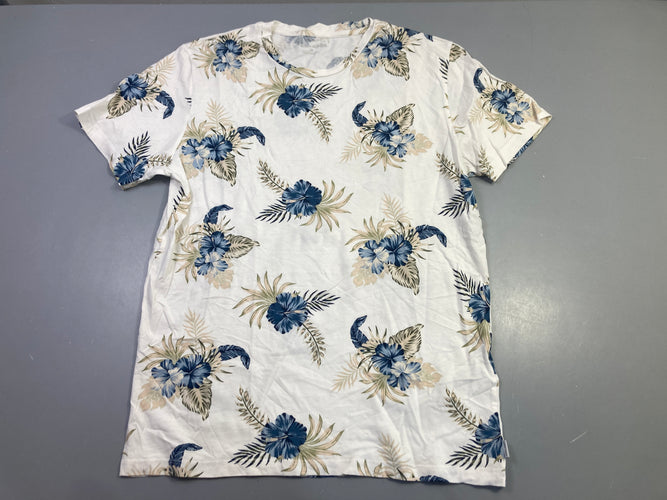 T-shirt m.c blanc fleuri bleu, moins cher chez Petit Kiwi