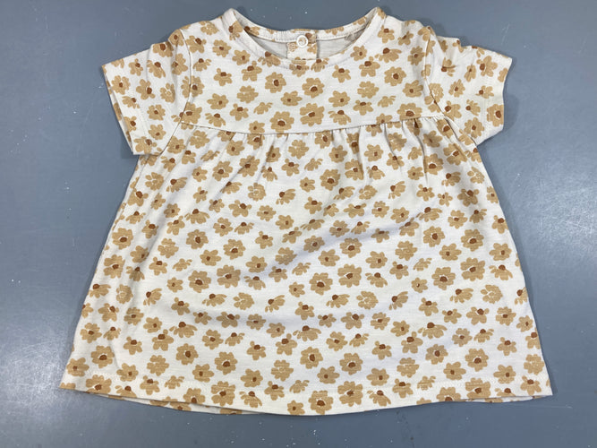 T-shirt m.c blanc fleurs beiges, moins cher chez Petit Kiwi