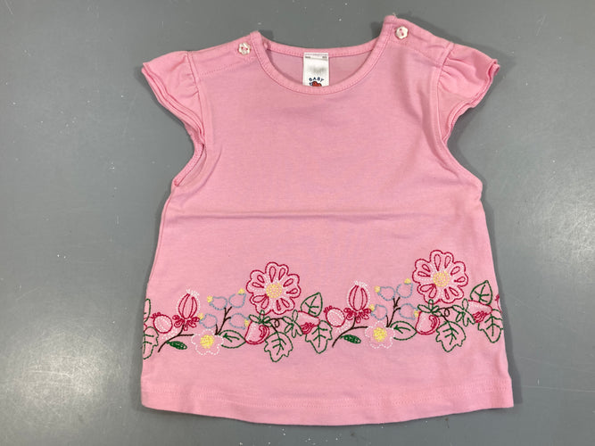 T-shirt m.c rose broderie bas, moins cher chez Petit Kiwi