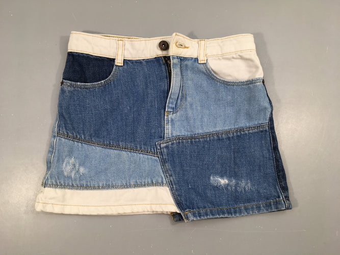 Jupe en jean effet effilocé/patchwork, moins cher chez Petit Kiwi