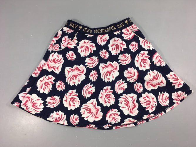 Jupe moleton bleu foncé roses, moins cher chez Petit Kiwi