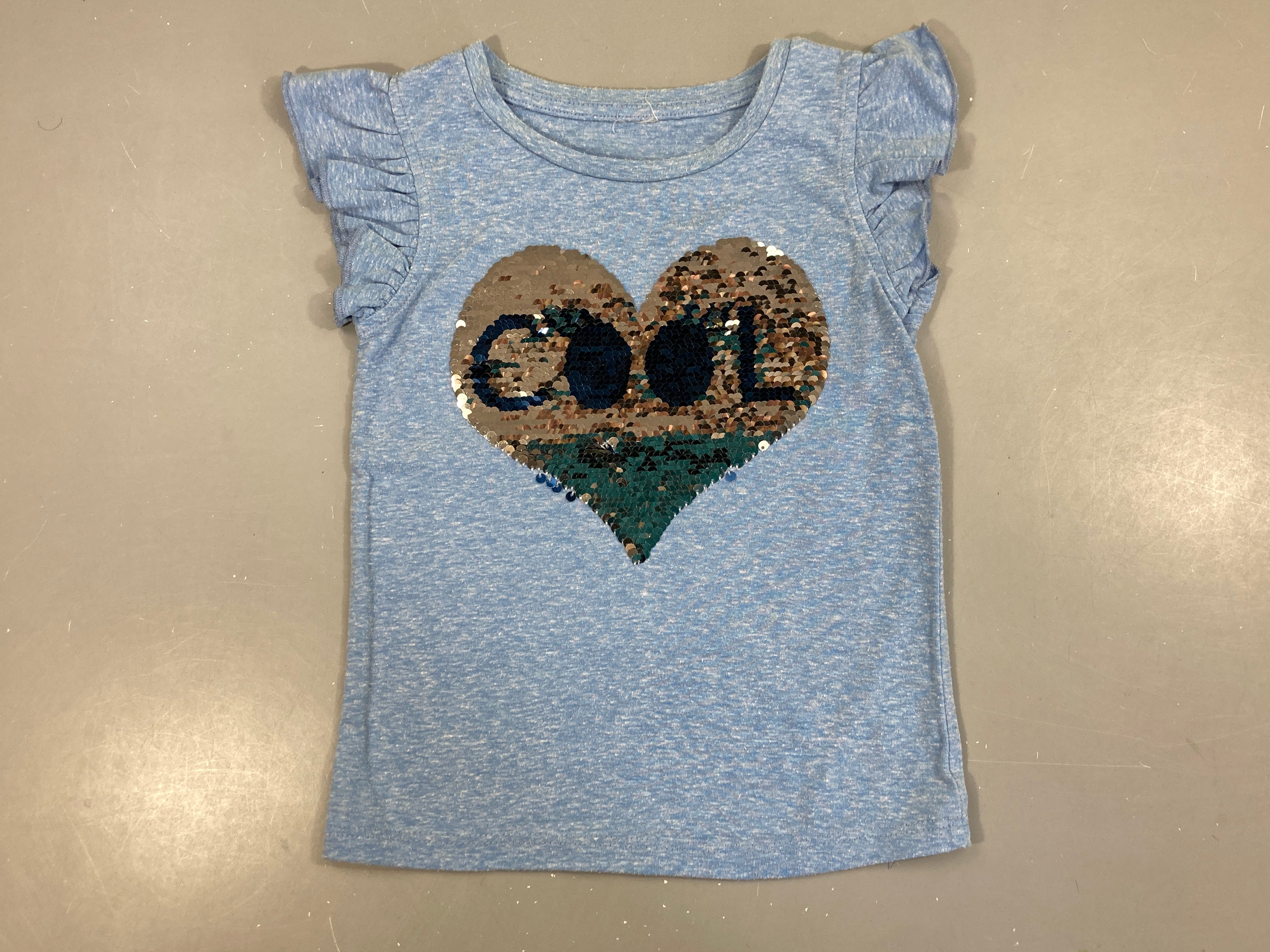 T-shirt m.c bleu chiné coeur sequins réversible