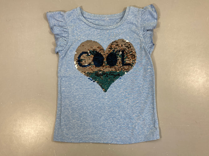 T-shirt m.c bleu chiné coeur sequins réversible, moins cher chez Petit Kiwi