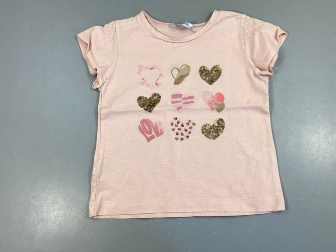 T-shirt m.c rose flammé coeurs sequins, moins cher chez Petit Kiwi