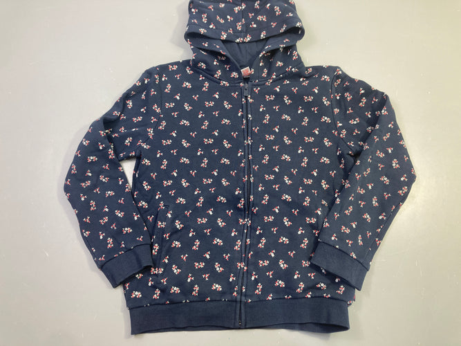 Sweat zippée capuche bleu marine fleurs, moins cher chez Petit Kiwi