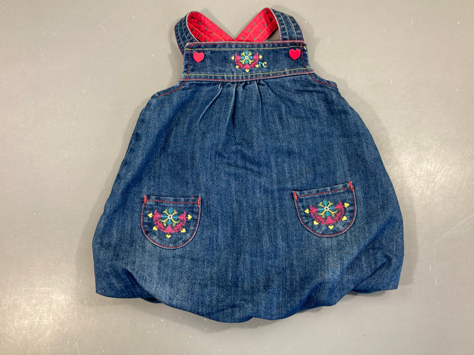 Robe boule s.m bretelle Denim coeurs-fleurs brodées doublée jersey, moins cher chez Petit Kiwi