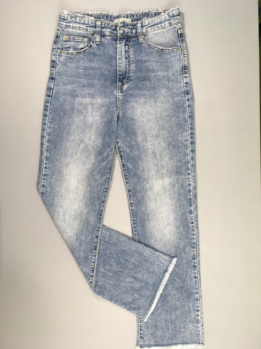 Jeans effet effiloche bas froufrou léger tailles 34, moins cher chez Petit Kiwi