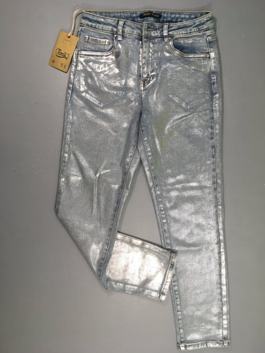 Neuf-Pantalon denim effet argenté irisé Boy friend 36, moins cher chez Petit Kiwi