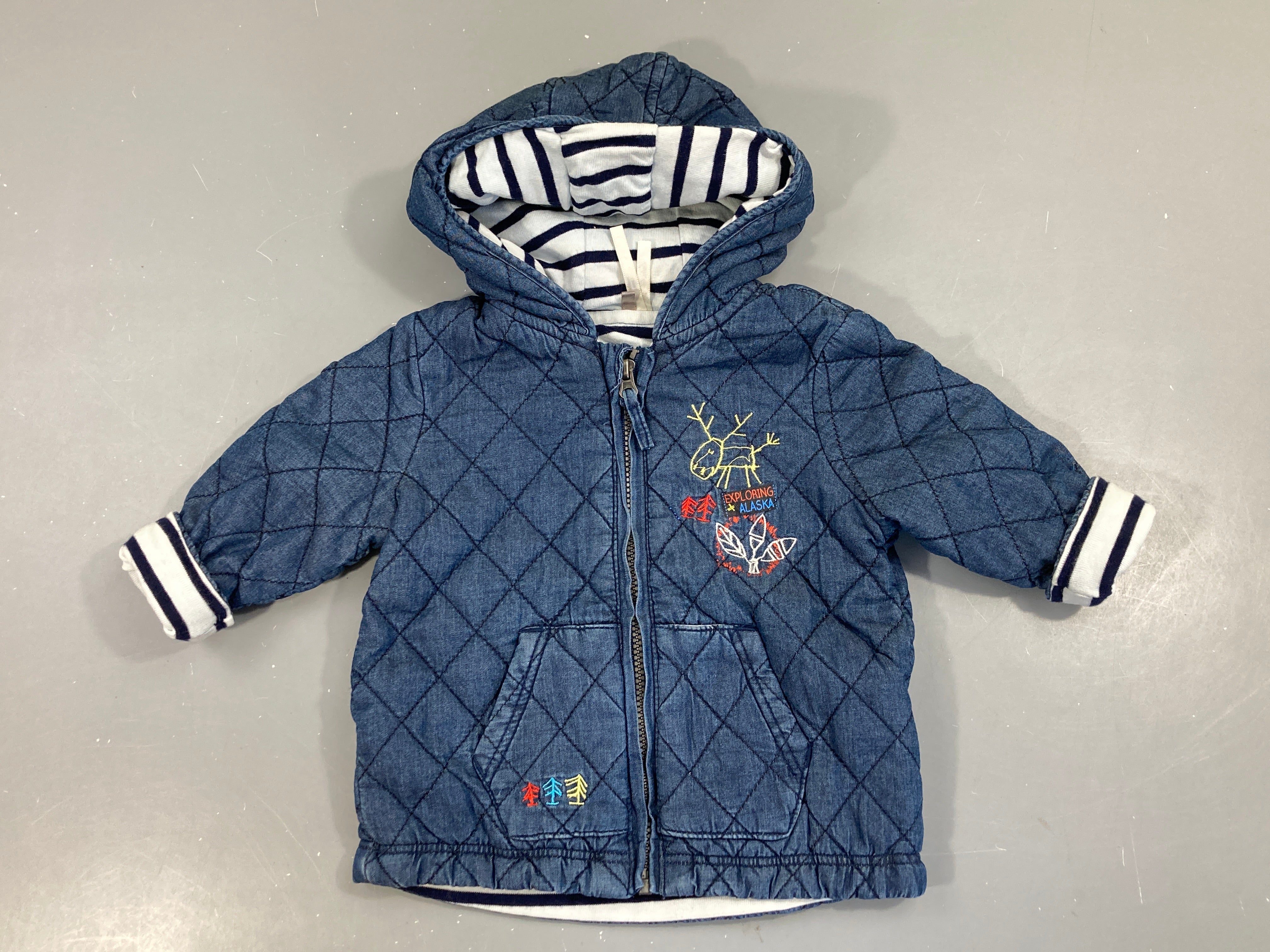 Veste matelassée mi-saison doublée jersey bleue renne à capuche