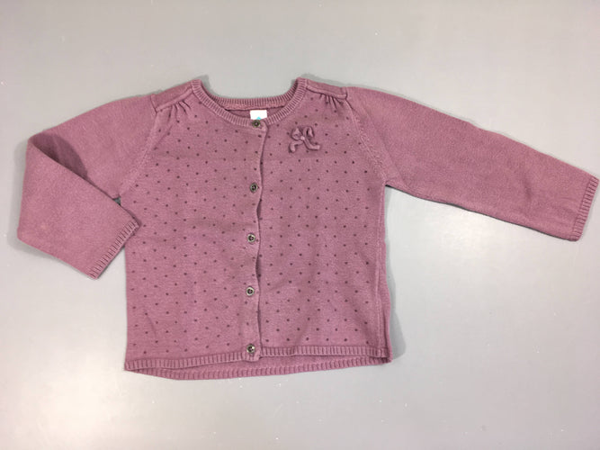Gilet mauve pois noeud bouloché, moins cher chez Petit Kiwi