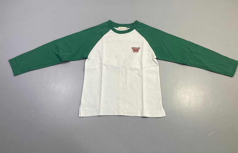T-shirt m.l blanc manches vertes, lettre W, moins cher chez Petit Kiwi