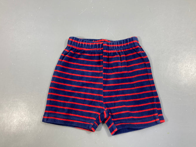 Short velours bleu foncé rayé rouge, moins cher chez Petit Kiwi