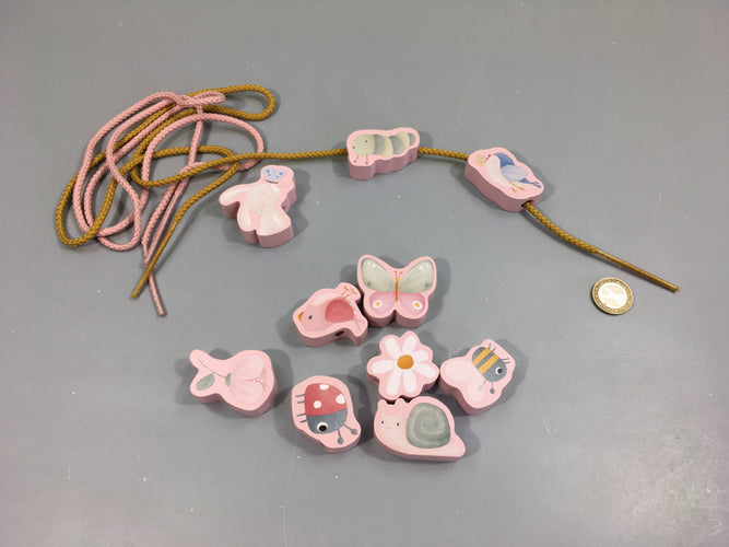 Jeu de perles à enfiler en bois rose, sans boite, Little Dutch - manque 1 forme, moins cher chez Petit Kiwi