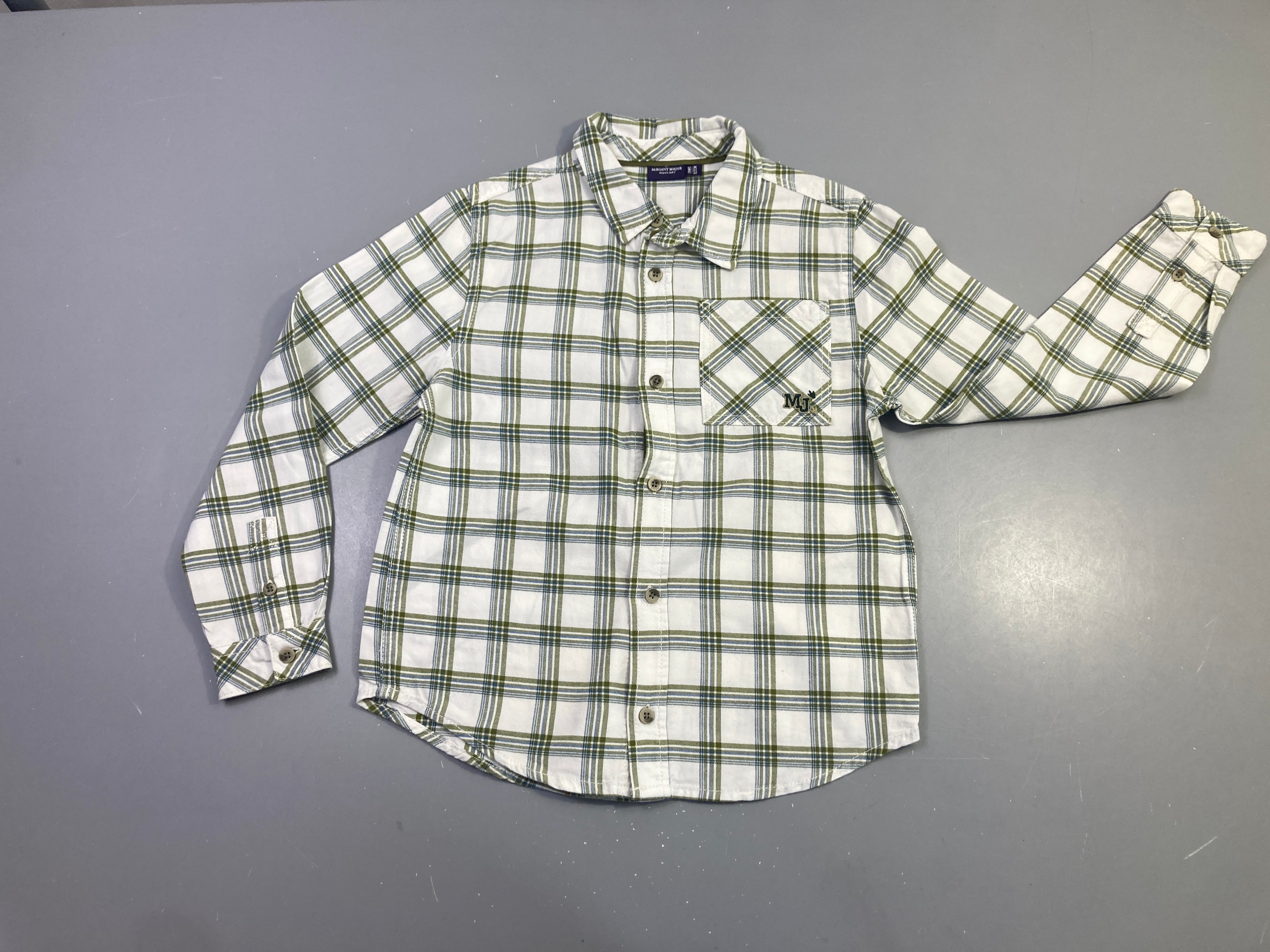 Chemise m.l blanche carreaux verts