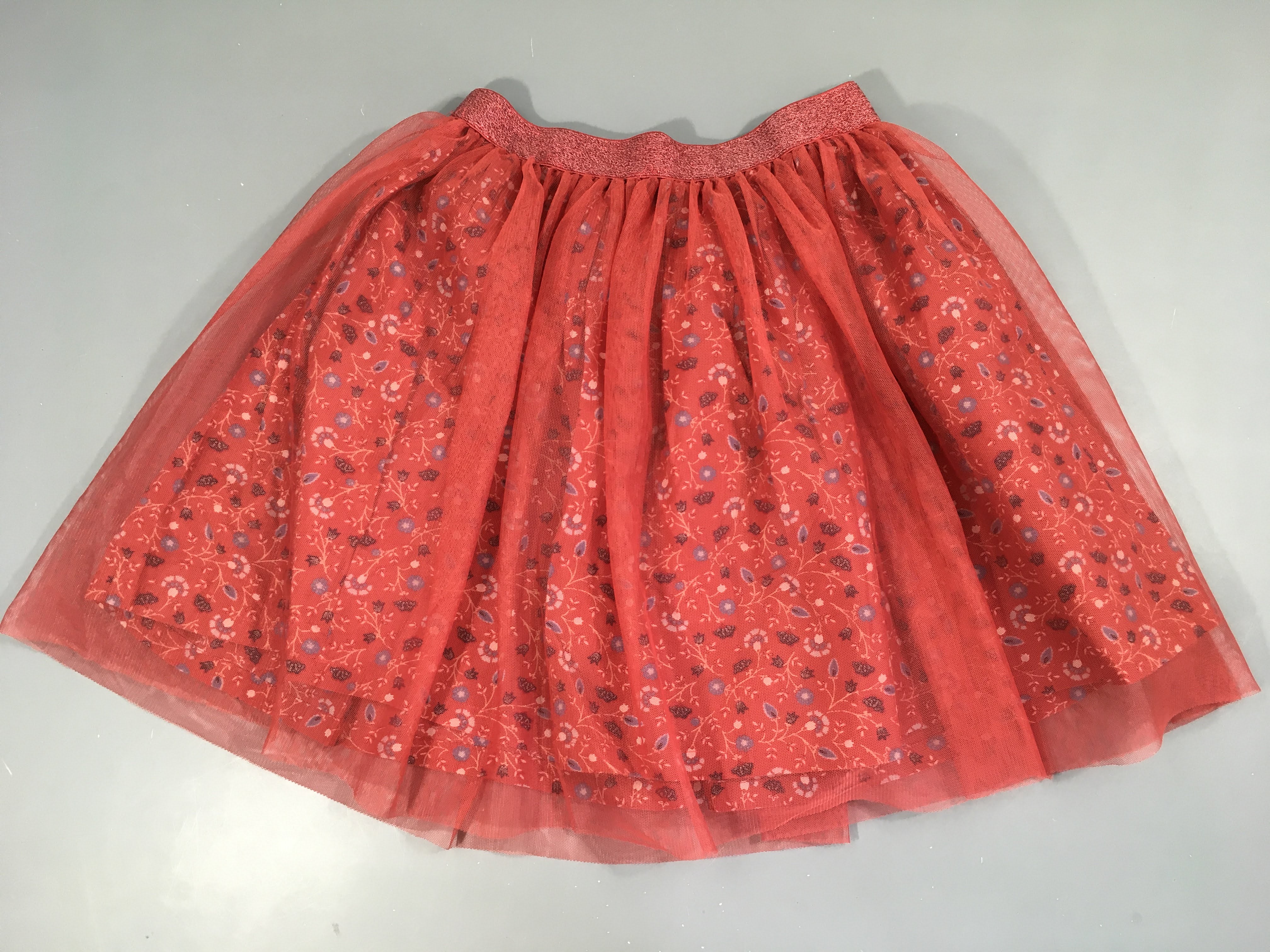 Jupe doublée brique rosée fleuri