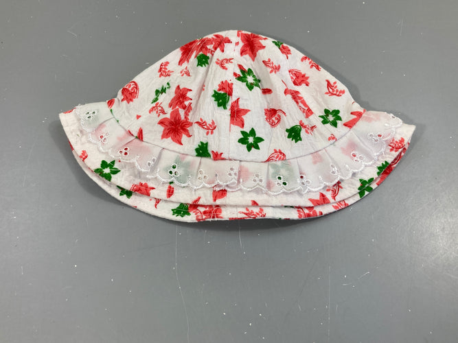 Chapeau blanc fleuri rose-vert 48cm, moins cher chez Petit Kiwi