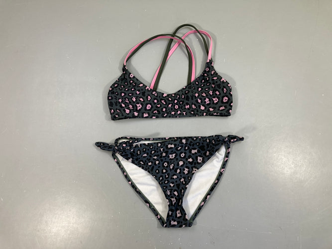 Bikini gris effet léopard rose, moins cher chez Petit Kiwi