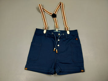 Short  bleu marine  texturé à revers , avec bretelles amovibles