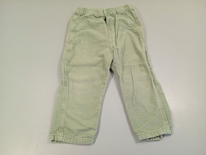 Pantalon velours côtelé vert clair, moins cher chez Petit Kiwi