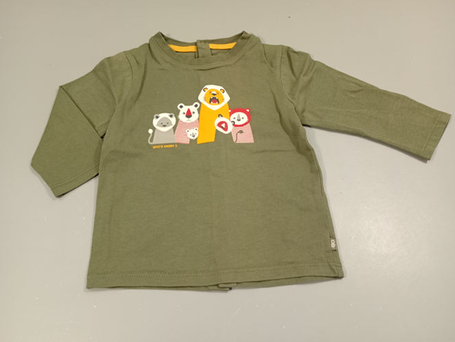 T-shirt m.l kaki , animaux. Pressions à  l'arrière, moins cher chez Petit Kiwi