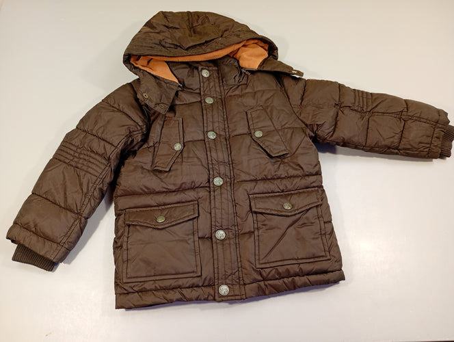 Doudoune zippée à capuche ammovible brune, moins cher chez Petit Kiwi