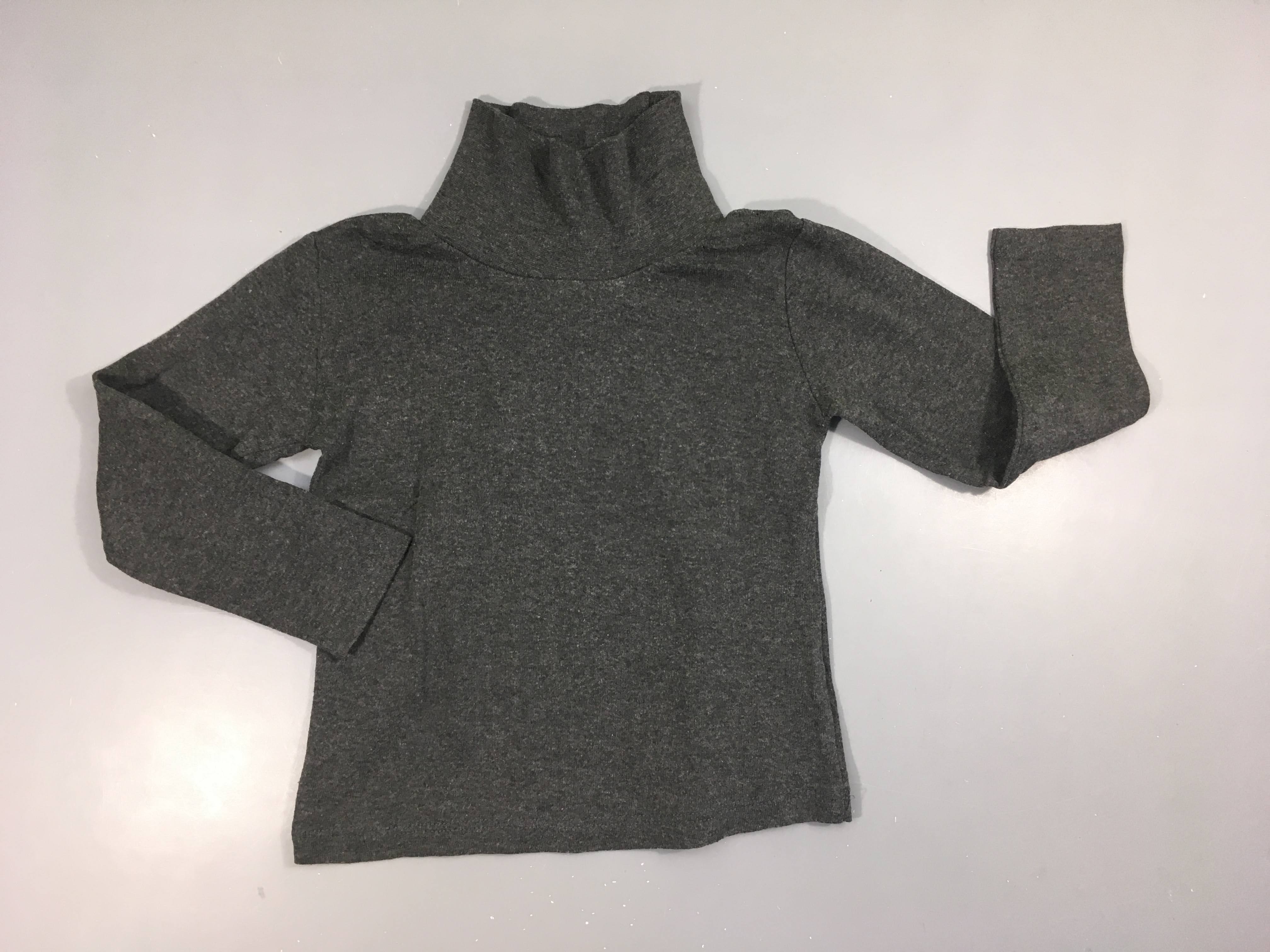 T-shirt m.l col roulé gris foncé chiné, légèrement bouloché